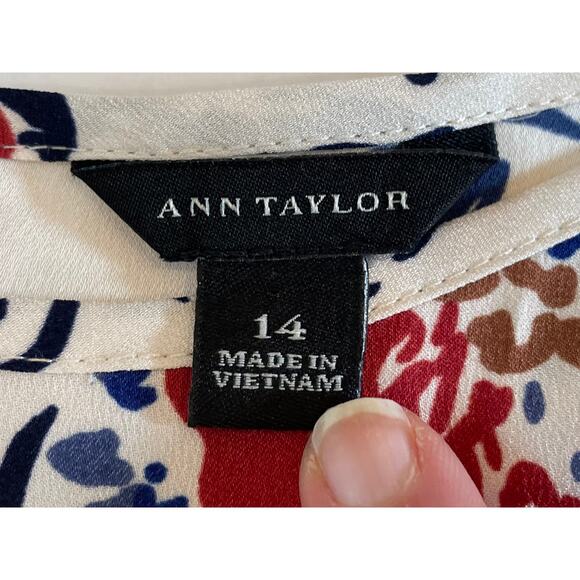 Ann Taylor Floral Autumn Colors Short Sleeve Midi Tie Dress, Lace, Pleats, 14 - Picture 7 of 11